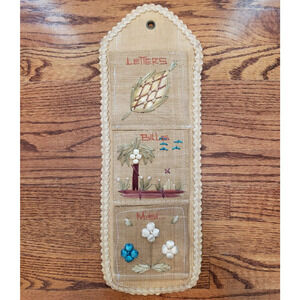 Vintage Wall Letters, Bills, Misc Organizer Holder Woven Wicker Straw Retro Art